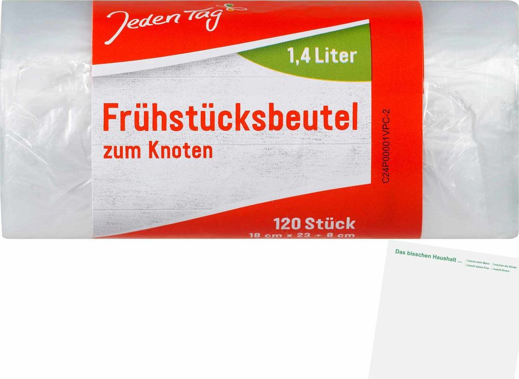 Jeden Tag Frühstücks-Beutel zum Knoten 1,4l (120Stk) + usy Block