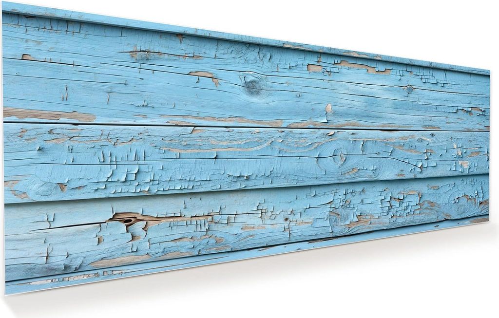 Glasbild 125x50cm in XXL für Wohnzimmer, Schlafzimmer Motiv Altes Holzblau