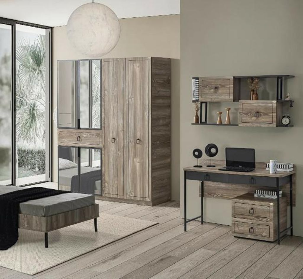 Kleiderschrank Schreibtisch Holz Spiegel Stauraum Schwarz Kinderzimmer Möbel