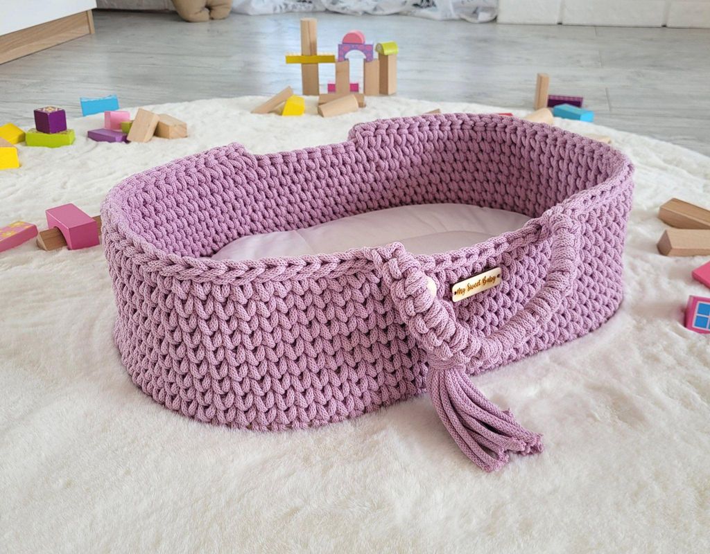BOHO Puppenwagen handgefertigt in Lavendel 47 cm