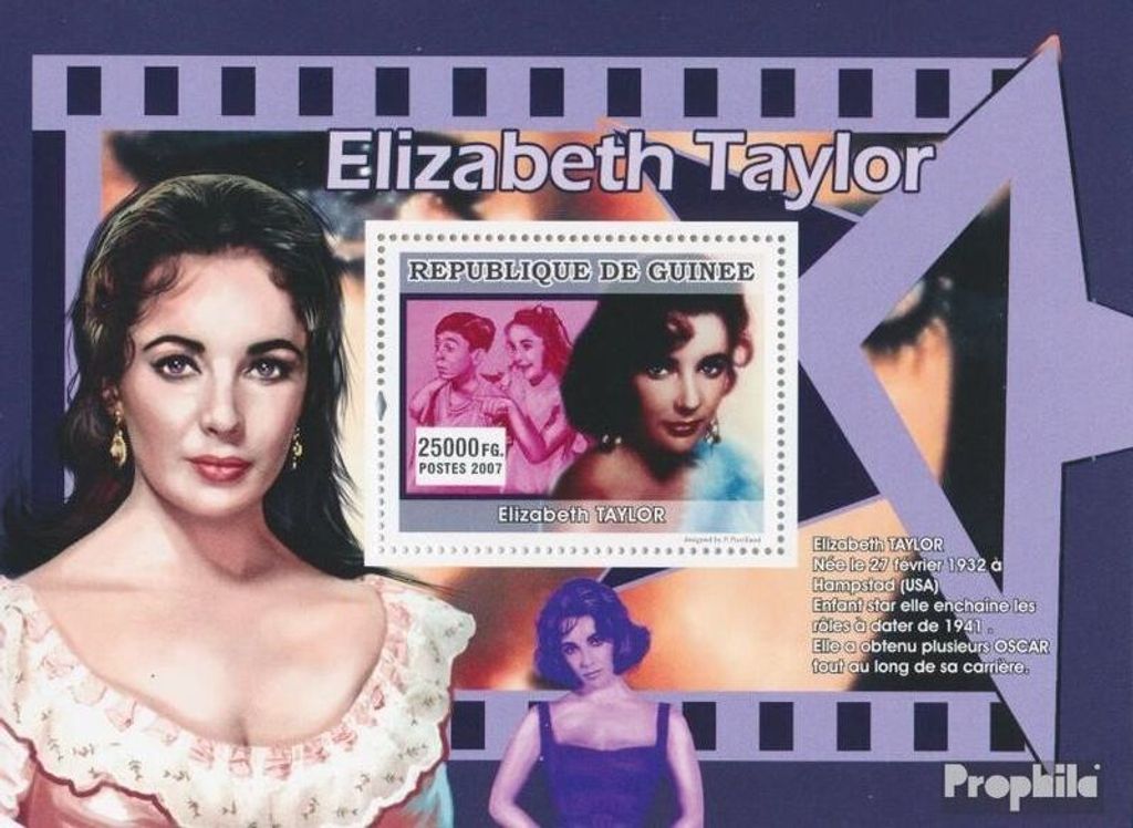 Briefmarken Guinea 2007 Mi Block 1322 (kompl. Ausgabe) postfrisch Elisabeth Taylor