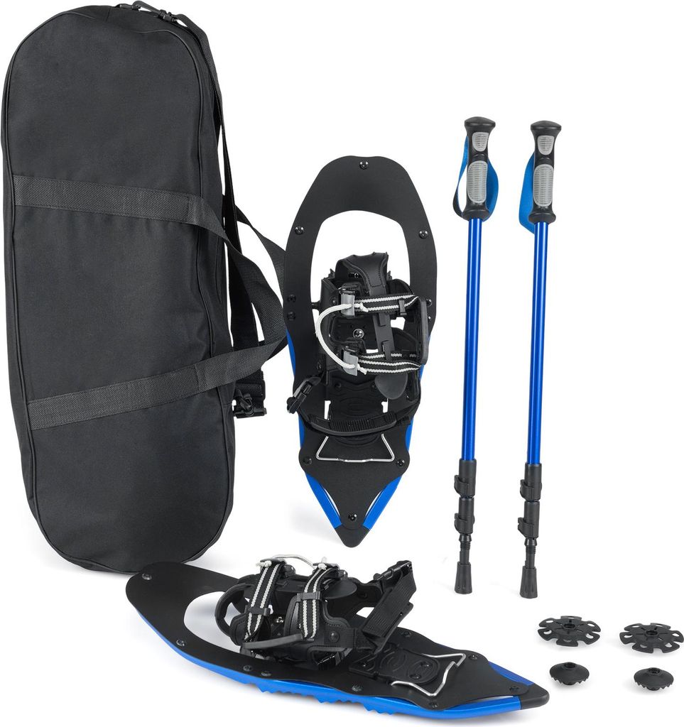 COSTWAY Schneeschuhe mit Steighilfe, Schuhgröße 35-45 bis 68kg, leichtes Schneeschuh-Set aus Alu mit Trekkingstöcke & Tragetasche für Herren, D...