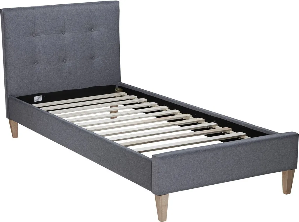 Cadre de Lit Rembourré 90x200 Gris avec Sommier à Lattes et Tête de Lit