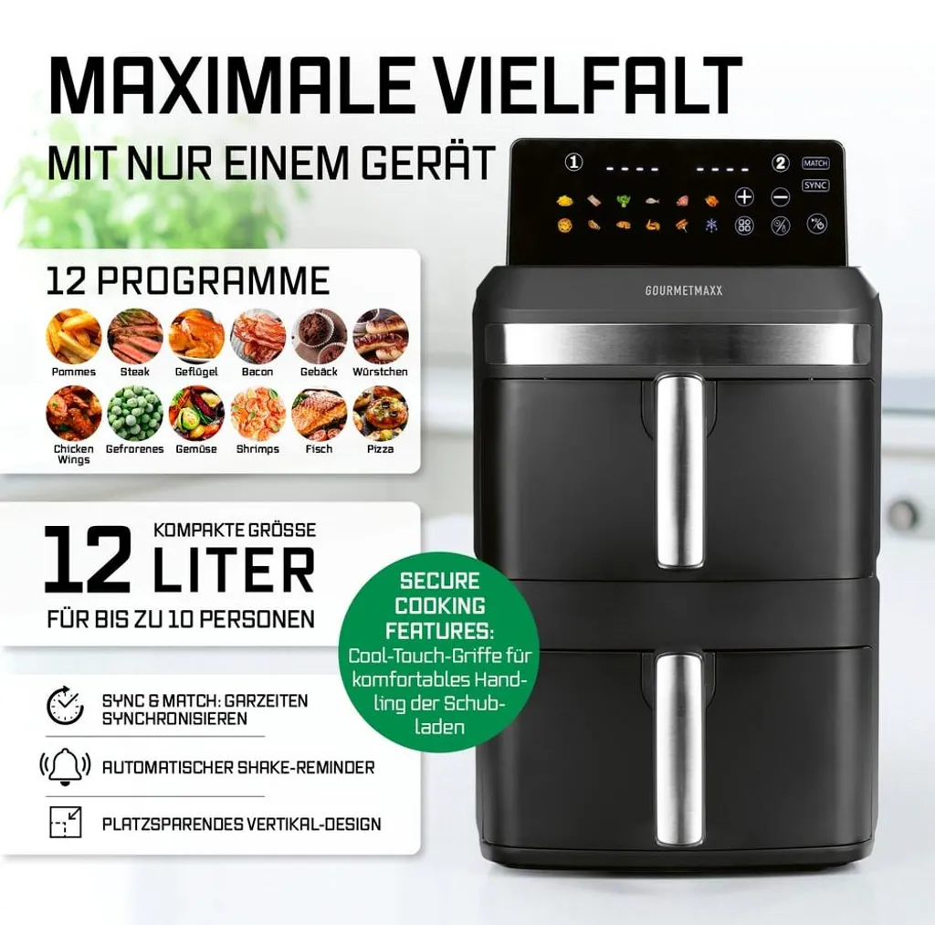 Friteuse à air chaud double bac pour cuisiner sans huile et sans odeur