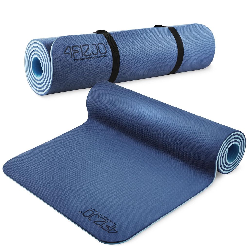 4FIZJO Fitnessmatte mit Tragegurt, 180x60x0,6 cm, TPE-Kautschuk, Rutschfest, Marine-Blau