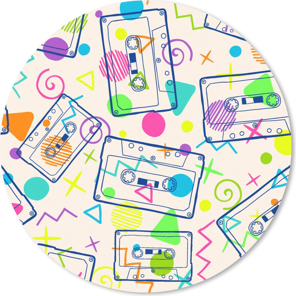 MuchoWow Mauspad Mousepad Muster - Retro - Kassette - 1980er Jahre 30x30 cm - Mousepads - Maus Mat - Pad - Mausunterlage - Tischunterlage - Schre...