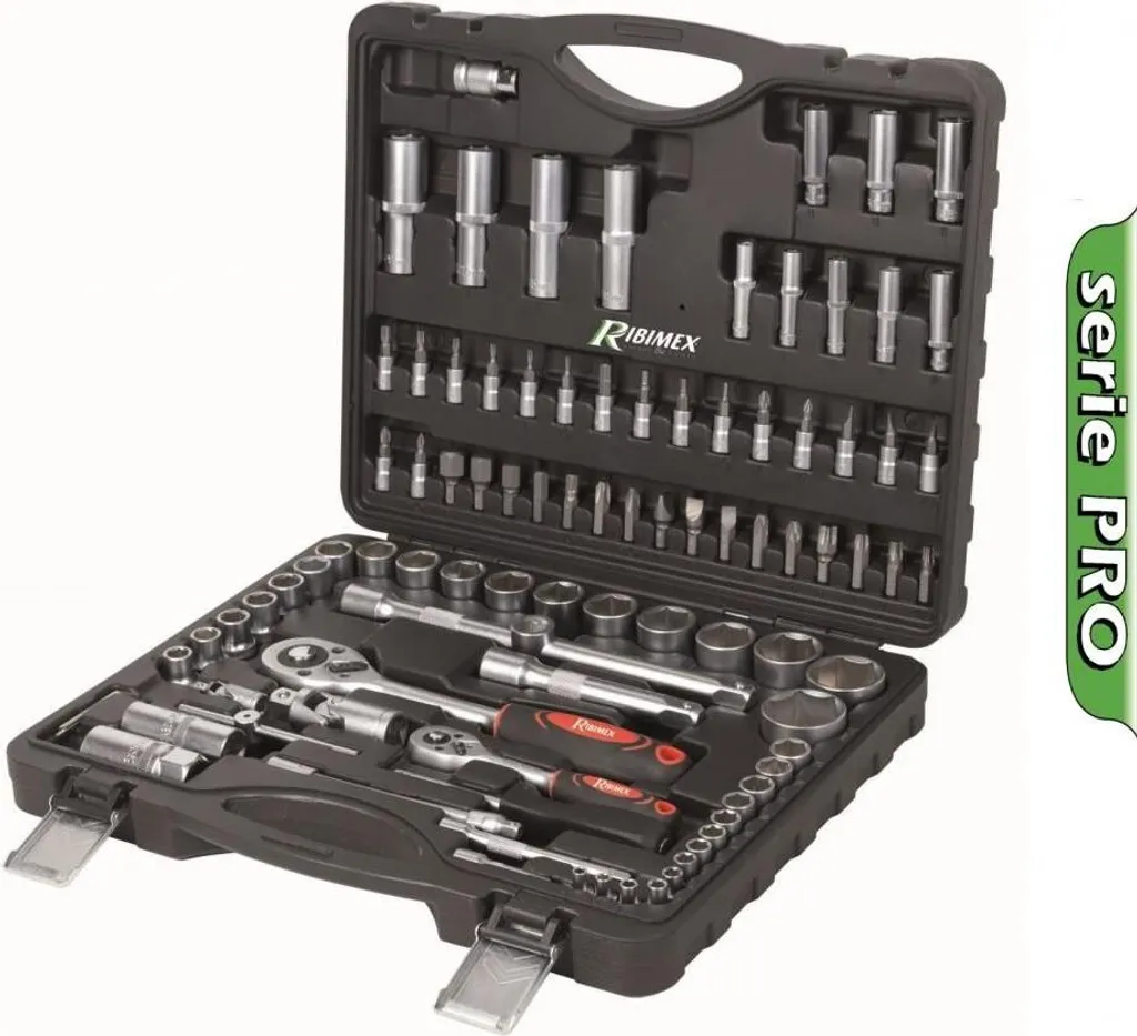 Coffret clés à douilles Pro 94 pièces Chrome Vanadium Ribimex PRKOUT94/M