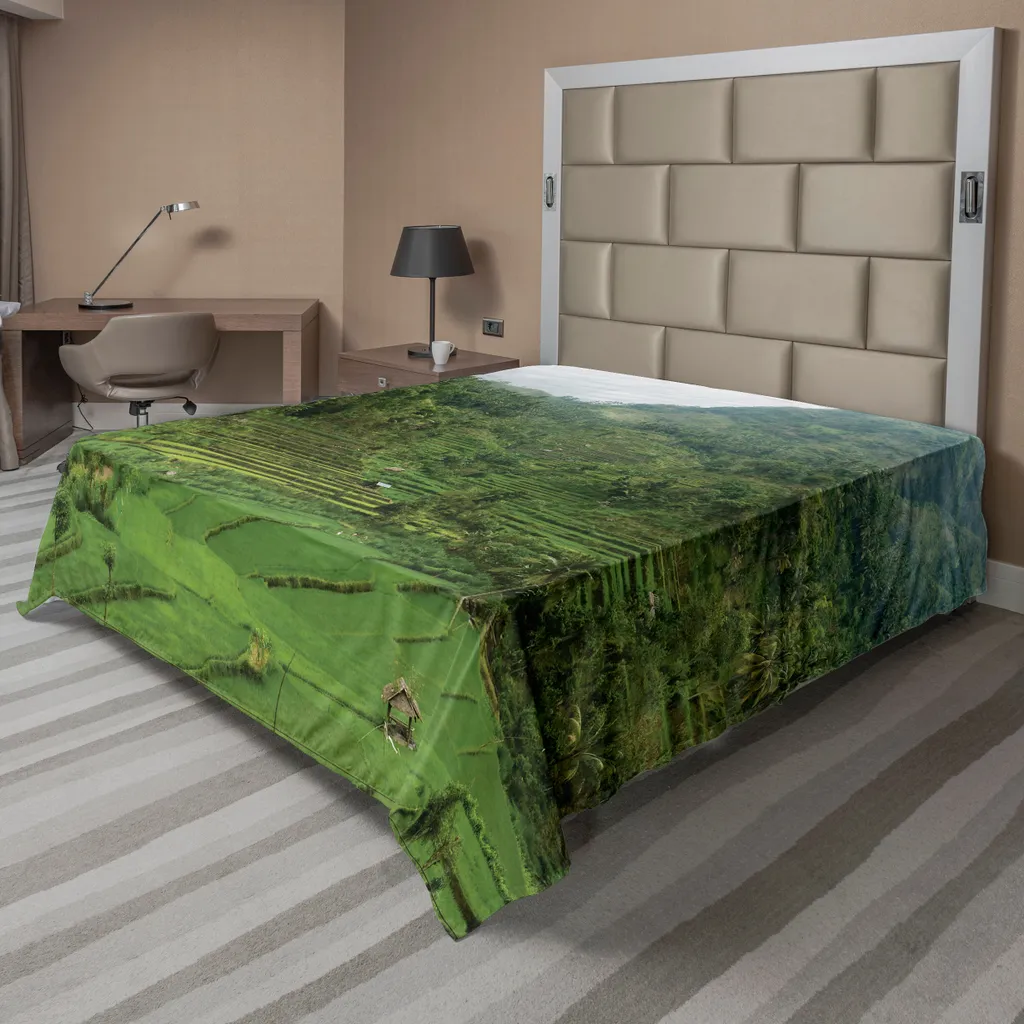 ABAKUHAUS Lenzuolo balinese, terrazze coltivate a riso nel paesaggio tropicale della valle collinare, lenzuolo morbido e confortevole per un letto decorativo 1 pezzo 266 cm x 260 cm, verde