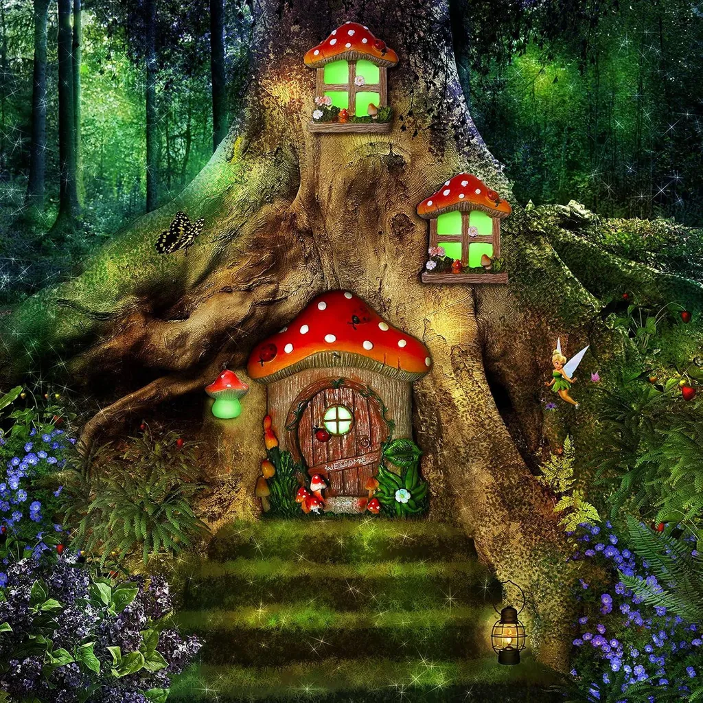 Décoration de jardin féerique luminescente style champignon pour l'extérieur