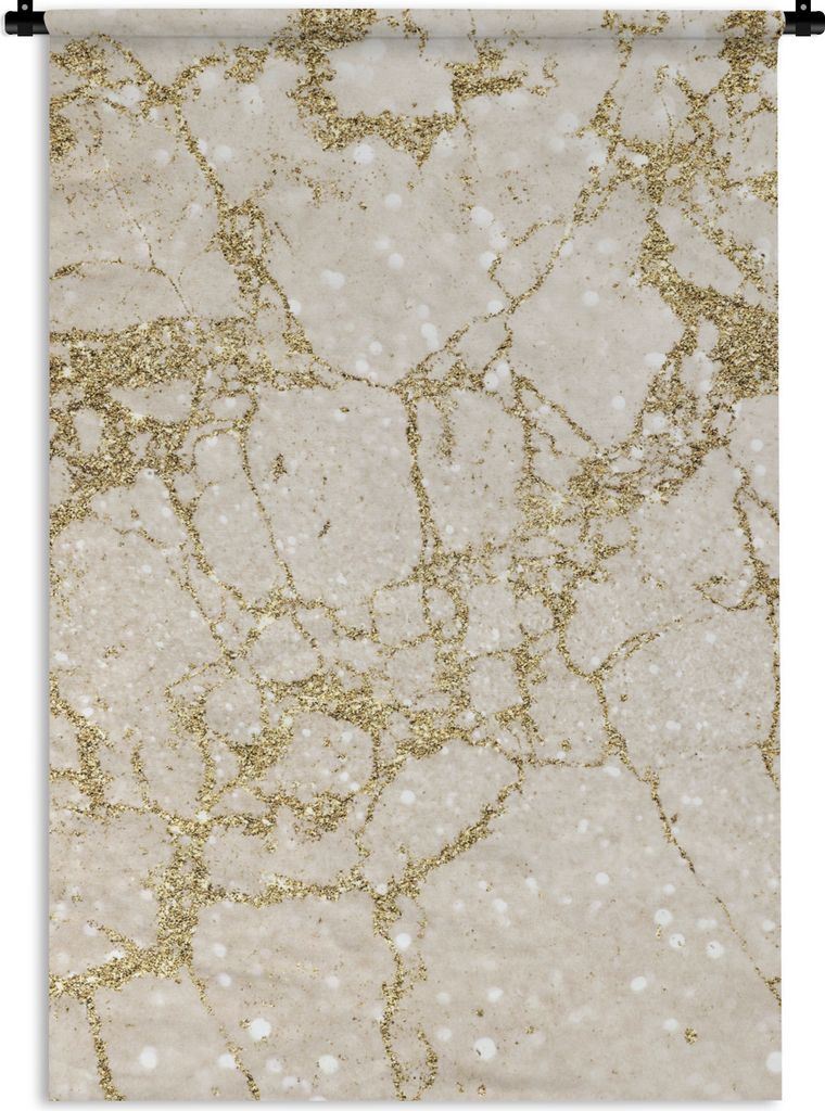 MuchoWow Wandteppich Wandbehang Marmor - Gold - Glitter 60x90 cm Tapisserie Dekoration Wandtuch - Foto-Teppich - Abwaschbar