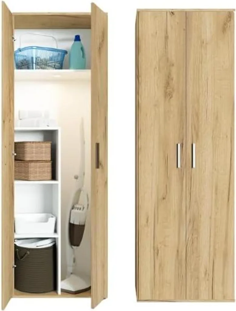 Armoire buanderie et cellier 2 portes 60x176 cm Chêne Craft multi-usages
