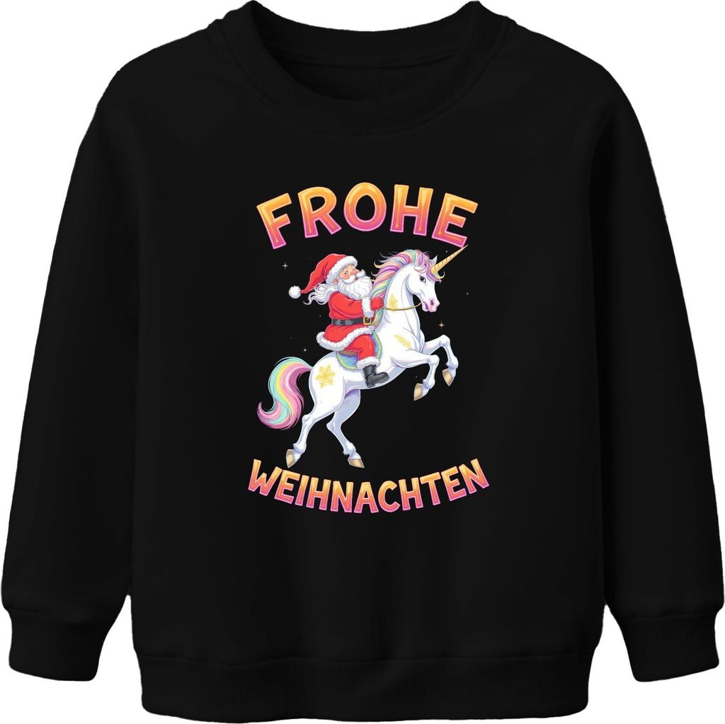 Frohe Weihnachten Weihnachtsmann Einhorn Regenbogen Kinder Lustig Uni Kinder Sweatshirt Pullover, Schwarz, 116