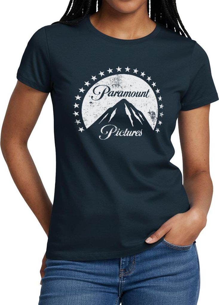 Spreadshirt Paramount Pictures Weißes Logo Im Vintage-Stil Frauen T-Shirt, S, Navy