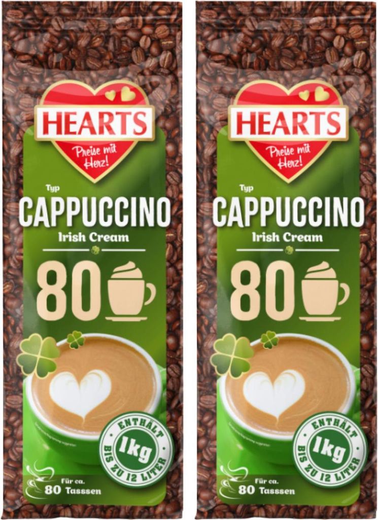 HEARTS Cappuccino Irish Cream 2 x 1kg Kaffeespezialität Produktbild 