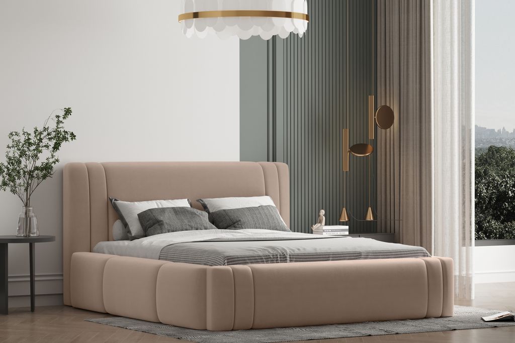 Polsterbett ROLI 90x200 mit Matratze, Bettkasten und Lattenrost. Farbe: Braun.