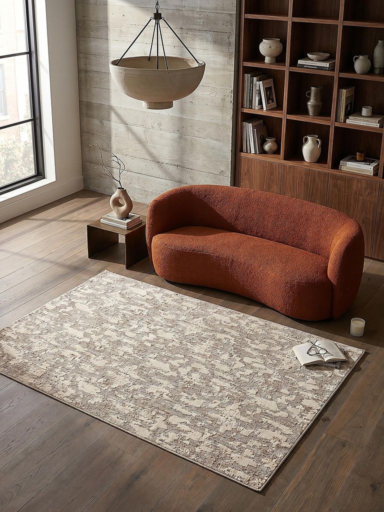 Waschbarer Teppich Sprenkel Muster, meliert, Küche schmutzabweisend Beige Rechteckig 78x150 | 100% Mischfasern, Rücken aus 89% Mischfasern, 11% L...
