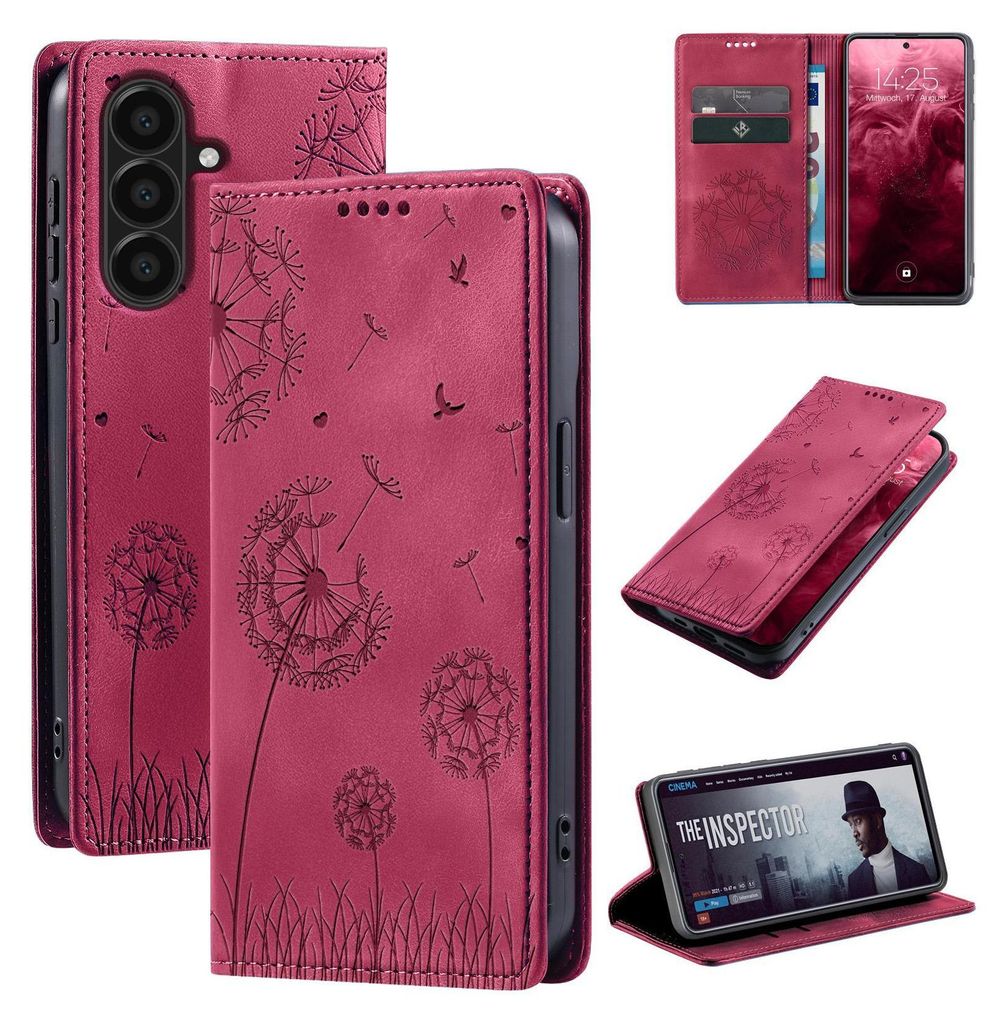 Handyhülle für Samsung Galaxy A17 / A17 5G RFID Schutz Klapphülle Case Cover Design Blume Pusteblume Schutzhülle Farbe: Magenta