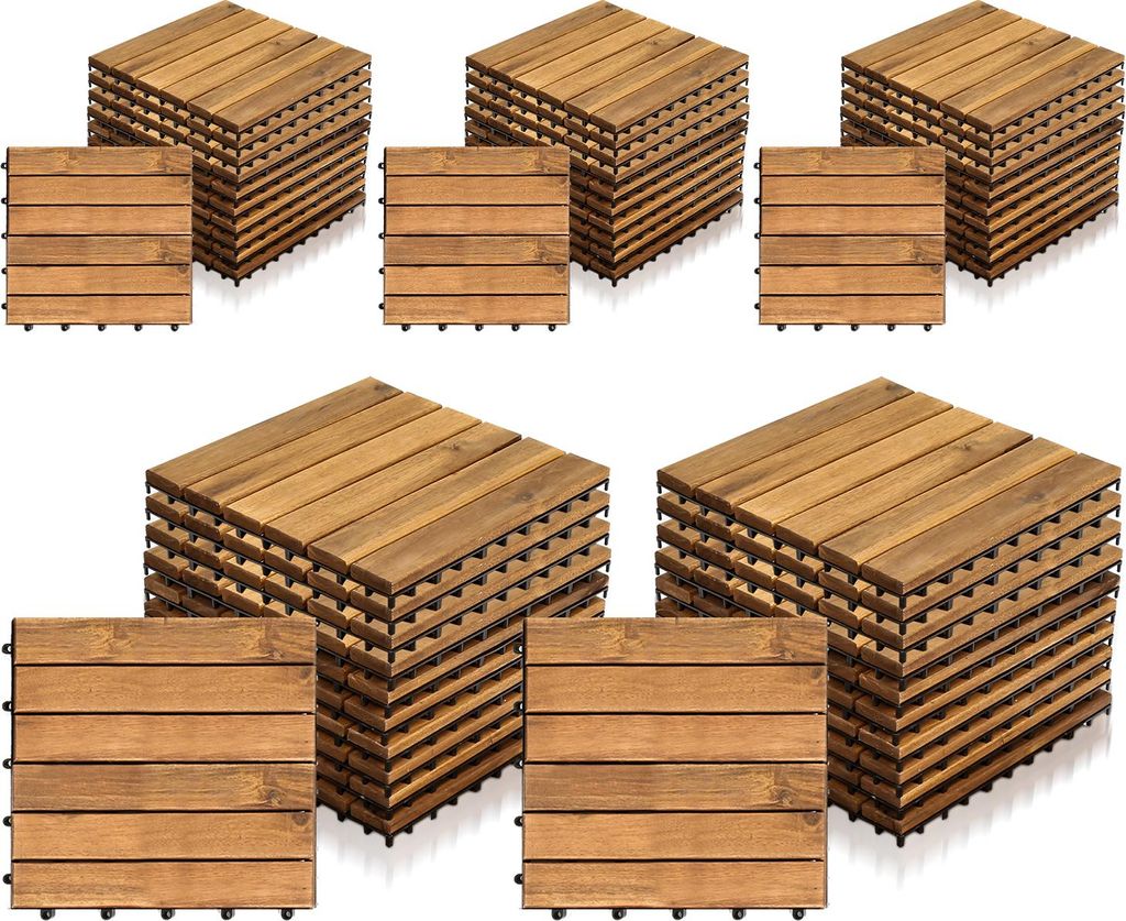 Faziango 99 STK Holzfliesen Terrassenfliesen Holz Fliesen Mosaik 30x30 cm - Balkonfliesen wetterfest aus Akazienholz mit Klicksystem für Terrasse ...