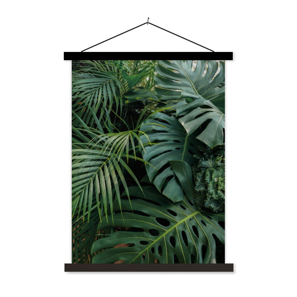 MuchoWow Textilposter Pflanzen - Dschungel - Blätter - Tropisch 120x160 cm mit schwarzem Rahmen - Magnetischer