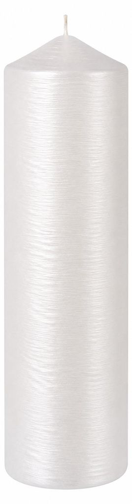 Formenkerze Stumpenkerze Perlmutt geriffelt Weiß 25 x 8 cm Produktbild  KI-generiertes Bild