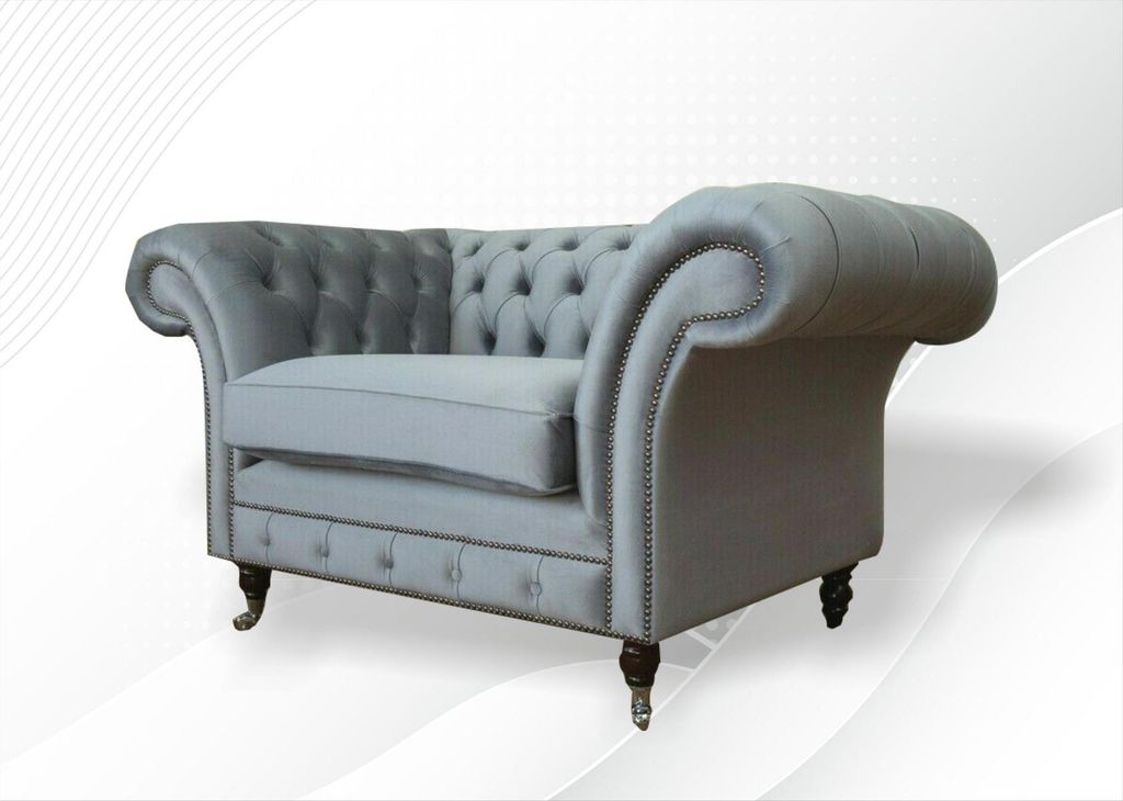 Grauer Sessel Chesterfield Textil Wohnzimmer Einsitzer Sofa Couch Polster Neu