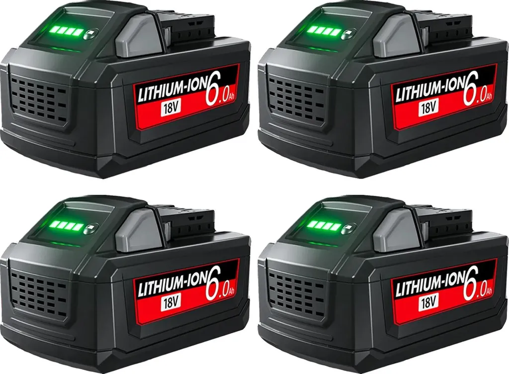 Batteria 18V 6000mAh 4 Pack Ricambio Alta Capacità per Elettroutensili