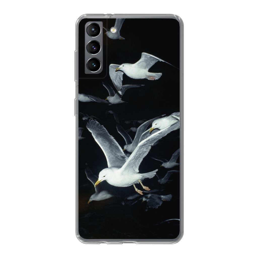 MuchoWow Handyhülle Schutzhülle Hülle für Samsung Galaxy S21 Plus Vogel - Schwarz - Schwarm Silikon Softcase Handy Hülle - Handy-Tasche