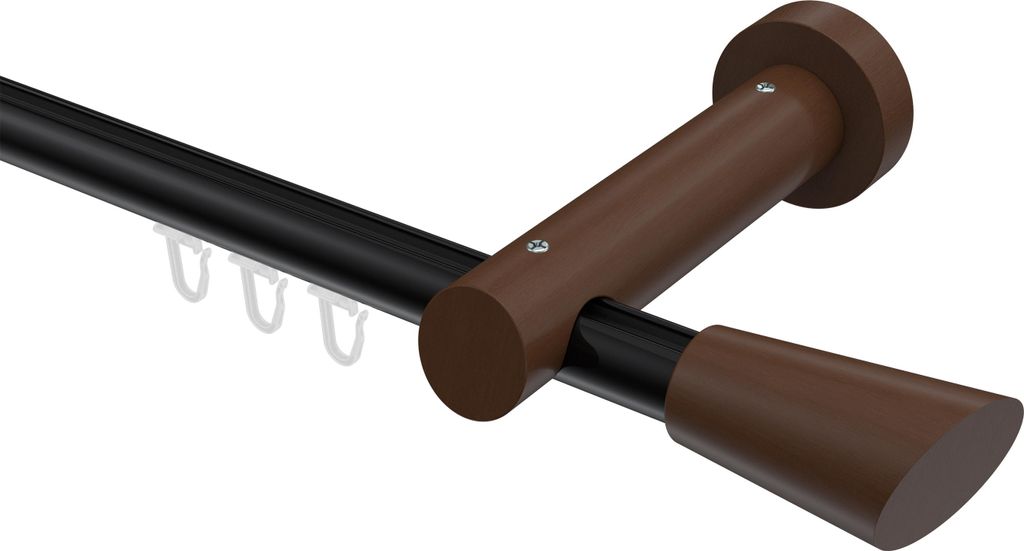Interdeco Innenlaufstange / Gardinenstange mit Innenlauf Schwarz / Nussbaum lackiert, Typ Talent Bero (Konus Schräge), 20 mm Ø 1-läufig, 440 cm