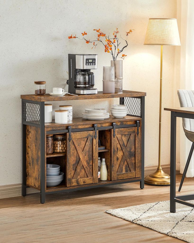 Sideboard Kommode - LSC092 - 2 Schiebetüren - Verstellbare Einlegeböden - Holz - 100x33x80 cm - Modern - Mehrfarbig
