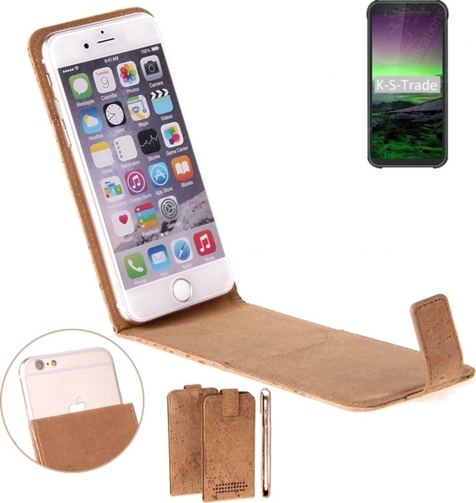 K-S-Trade Handyhülle kompatibel mit Blackview BV5500 Pro Kork Hülle Flipstyle Case Schutzhülle Kork Case Hülle Flip cover Klapphülle Klapp, braun