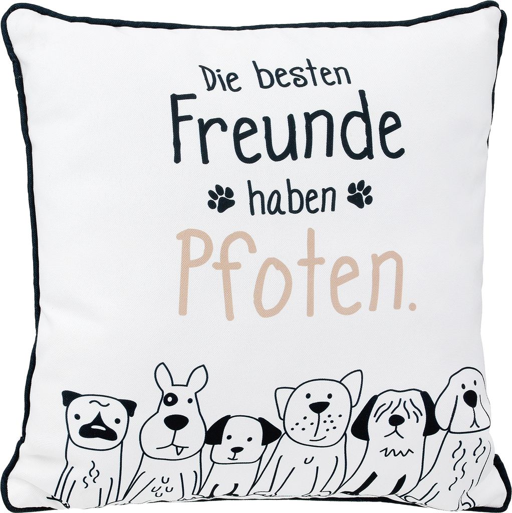 Gilde Kissen, quadratisch, "Hundebande", Hundmotiv, Spruch, Polyester, weiß, VE 3, L. 15 cm, B. 45 cm, H. 45 cm Höhe: 45.00 cm Breite: 45.00 cm T...