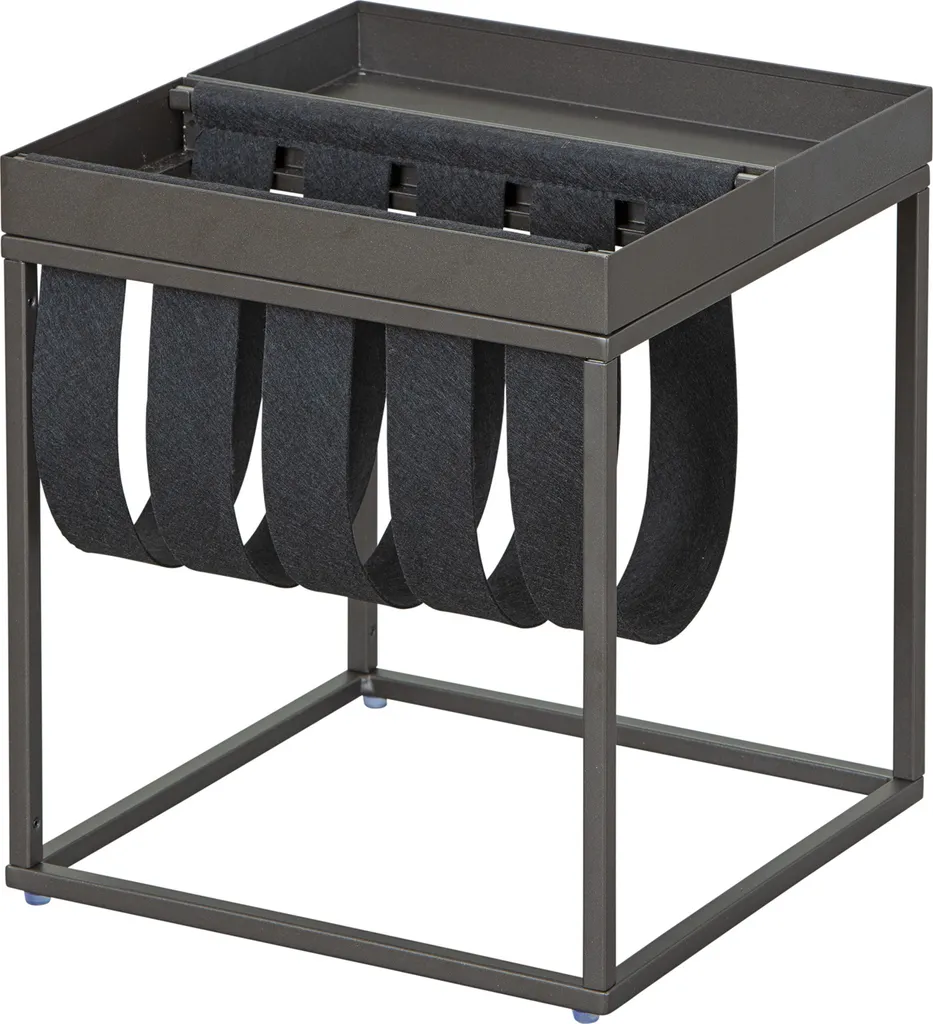 Table basse bicolore avec porte-revues latéral, finition mat noir