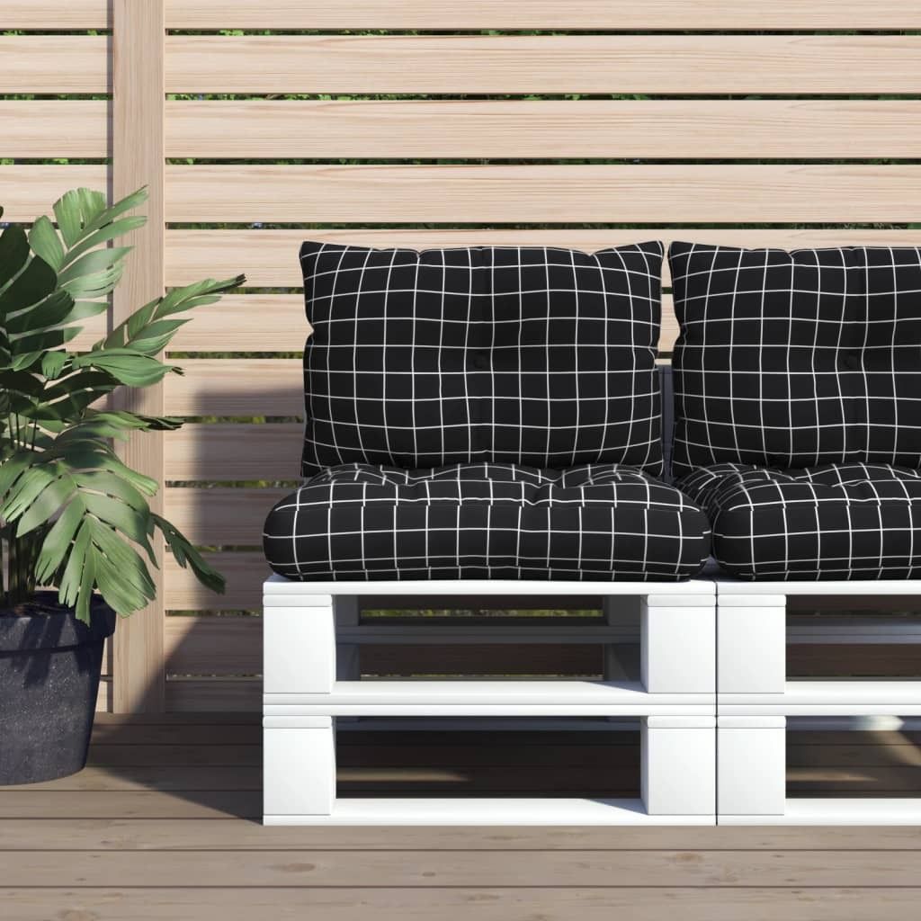 The Living Store Palettenkissen 2 Stk. Schwarz Karomuster Oxford-Gewebe