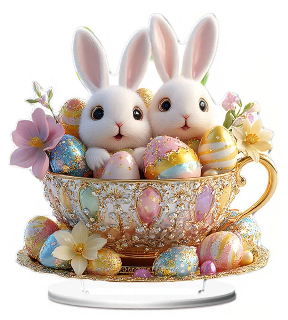 Osterhase 2D Acryl-Ornament Eier Hasen Tischschild Zuhause Wohnzimmer Feiertag Party Tischdekoration Tier