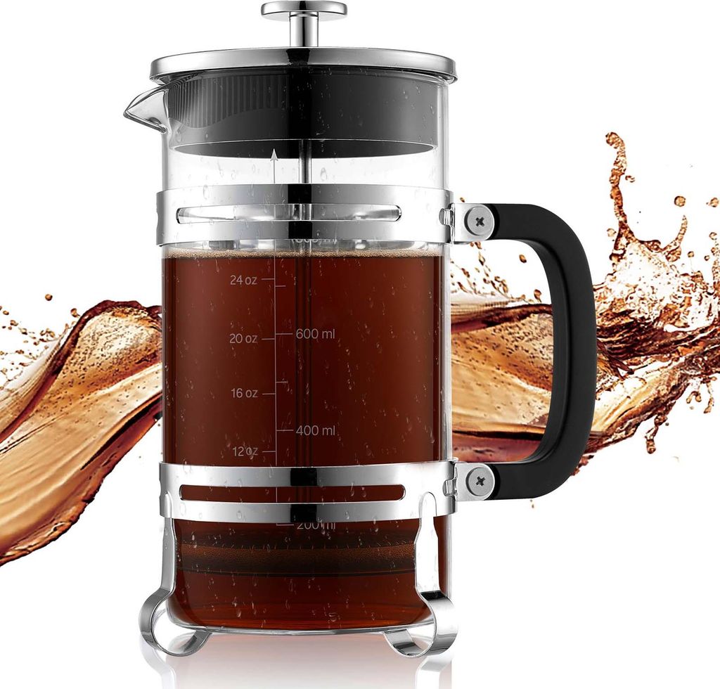VEVOR French Press Kaffeemaschine, 1 L Kaffeepresse aus Borosilikatglas Teebereiter mit Edelstahlfilter, Kaffeebereiter für Camping Reisen Küche ...