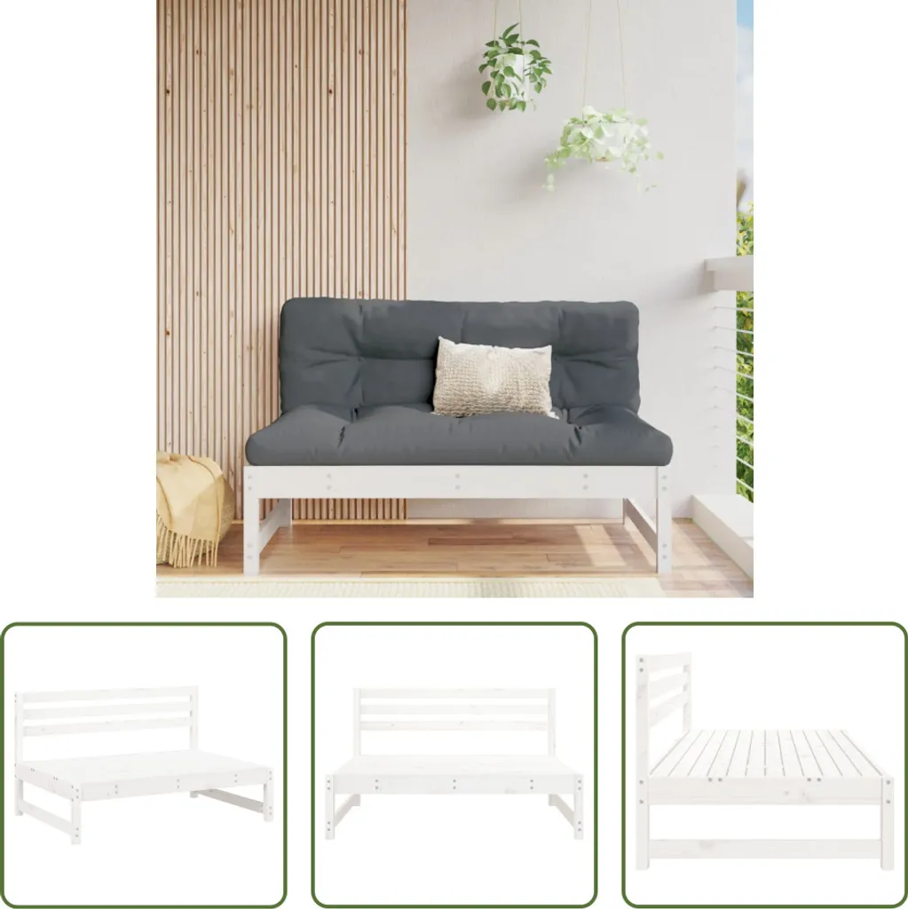 The Living Store Divano da centro giardino bianco 120x80 cm in legno di pino massiccio