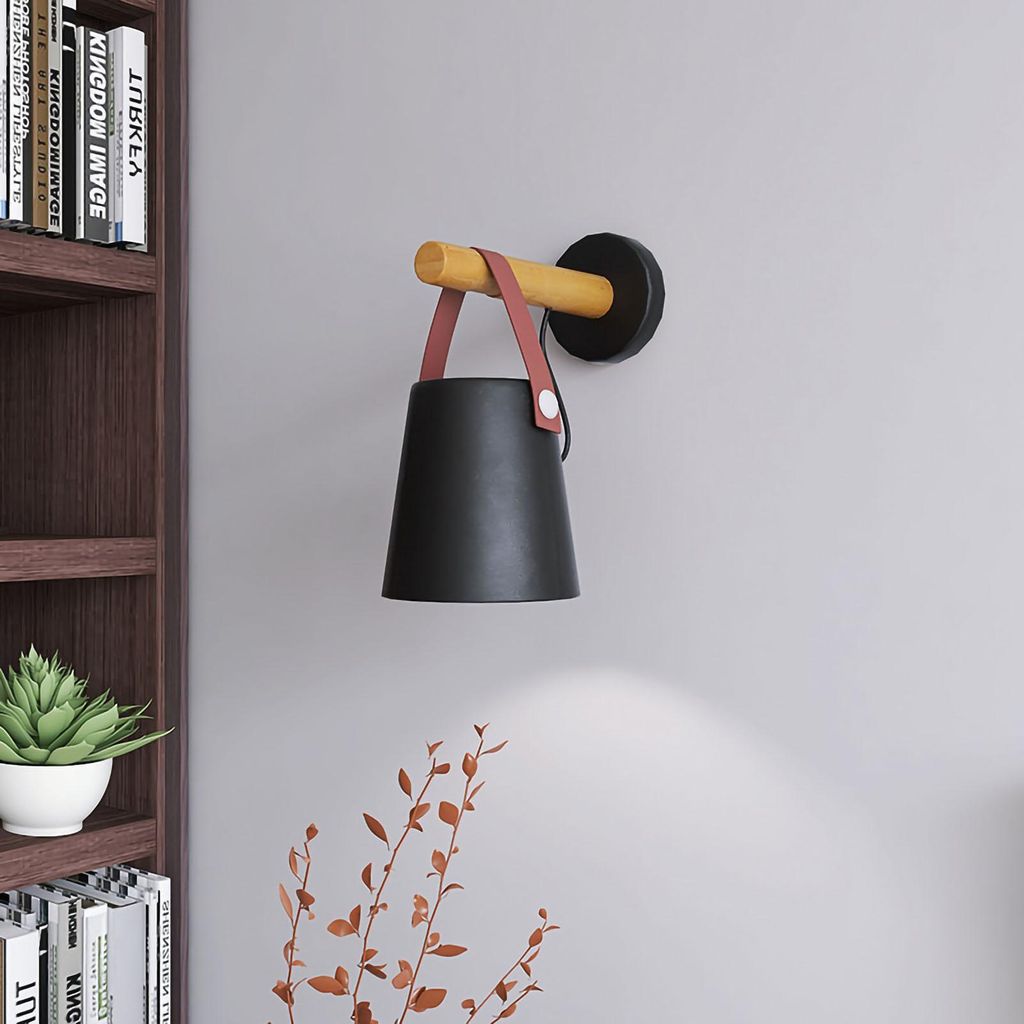Wandleuchte aus Holz, moderner, schlichter Stil, Nachttischlampe, Heimdekoration für Flur oder Nachttisch, Schwarz