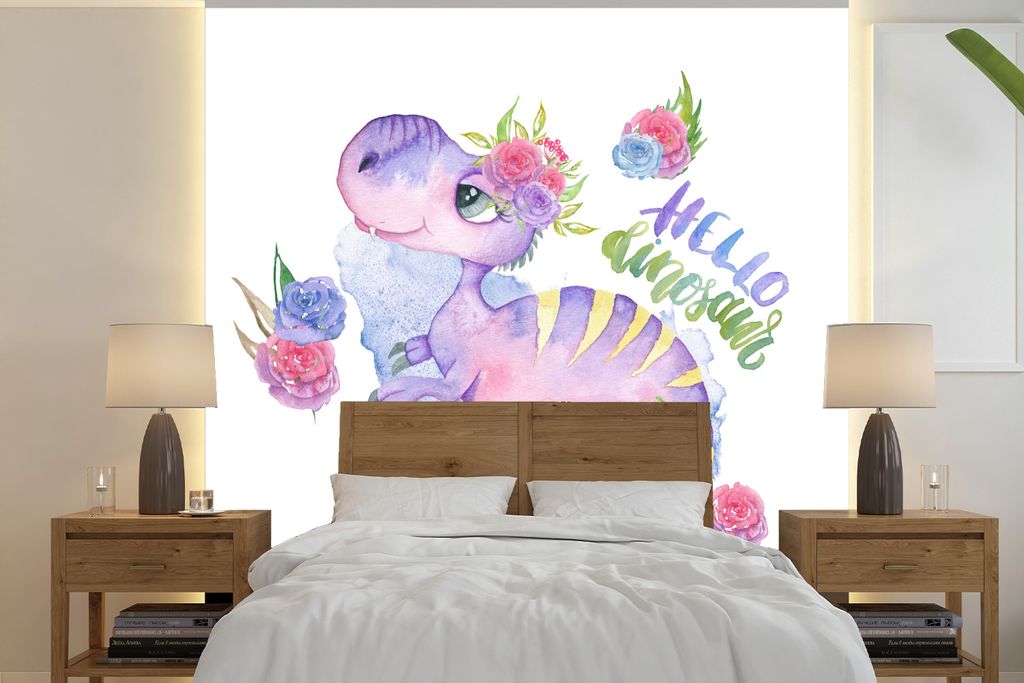 MuchoWow Fototapete für Wohnzimmer oder Schlafzimmer Wandtapete Vinyl Motivtapete Dinosaurier - Tapete Kinderzimmer - Zitat - Mädchen - Kinder...