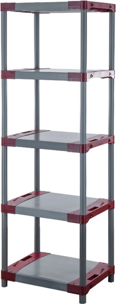 Kunststoffregal GREY BEAR | Tall | HxBxT 180x60x46cm | Fachlast 120kg | Grau-Rot