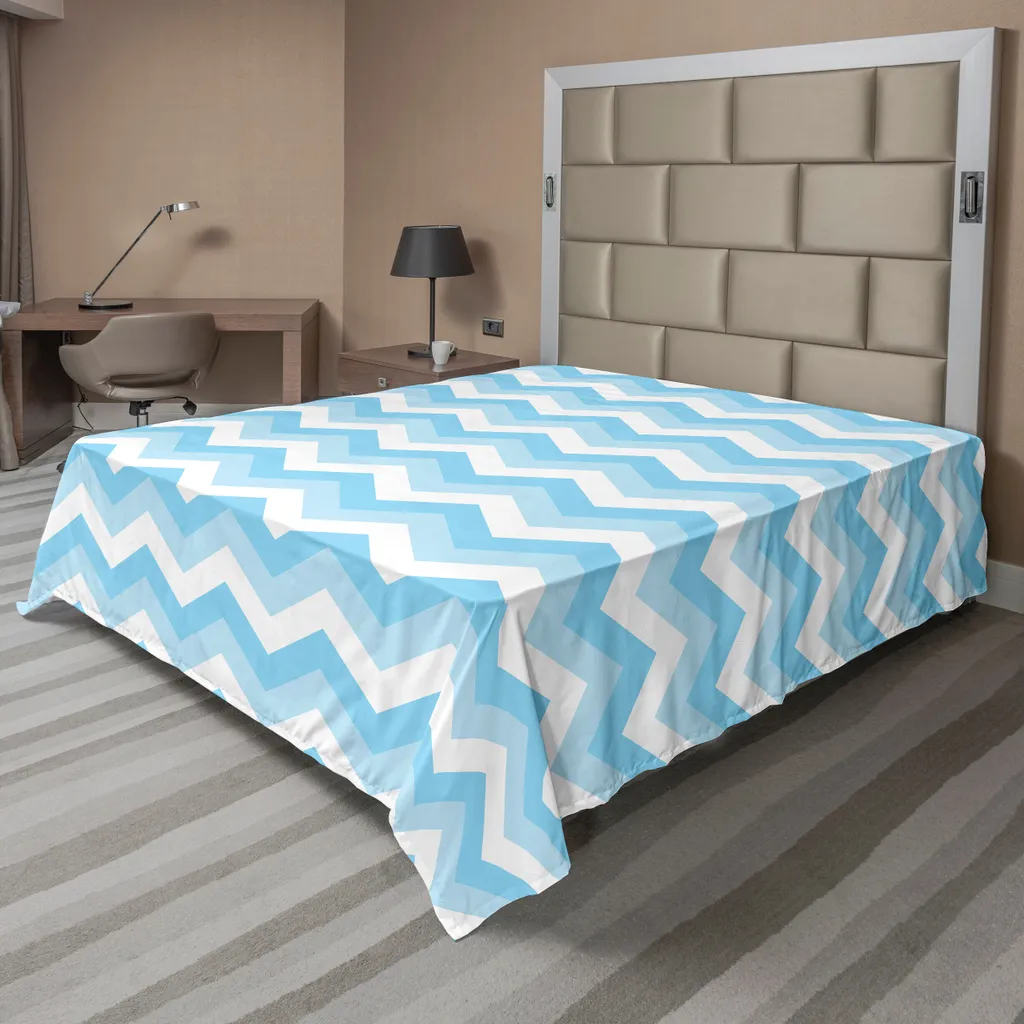 Drap de lit doux et confortable aqua marine 266x260 zigzag décoratif