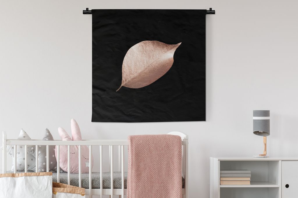MuchoWow Wandteppich Wandbehang Gold - Rosa - Blatt 90x90 cm Tapisserie Dekoration Wandtuch - Wandaufhänger