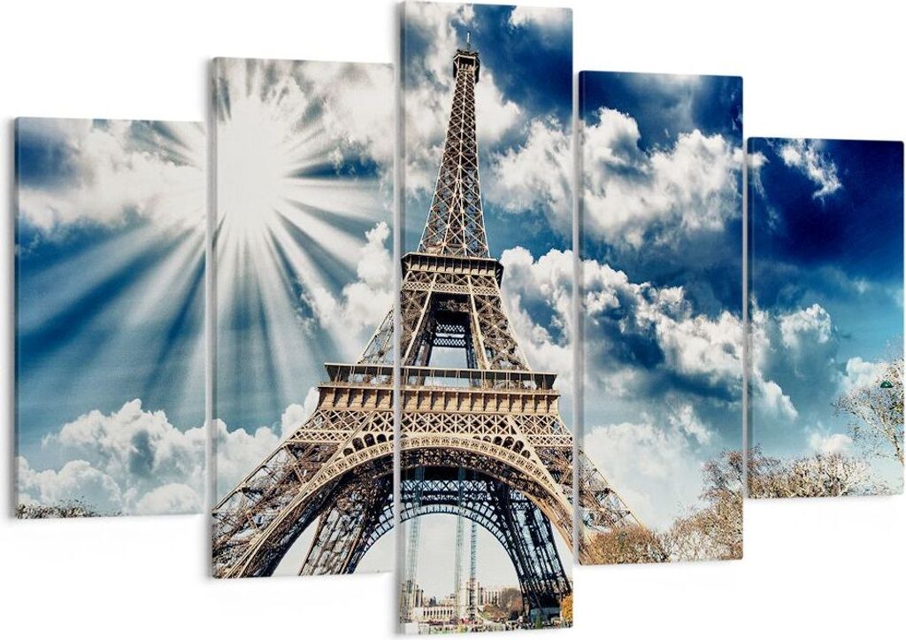 Bild auf Leinwand - Leinwandbild - Architektur gebäude stadt eiffel - 150x100cm - Wand Bild - Wanddeko - Leinwanddruck - Bilder - Kunstdruck - Lei...
