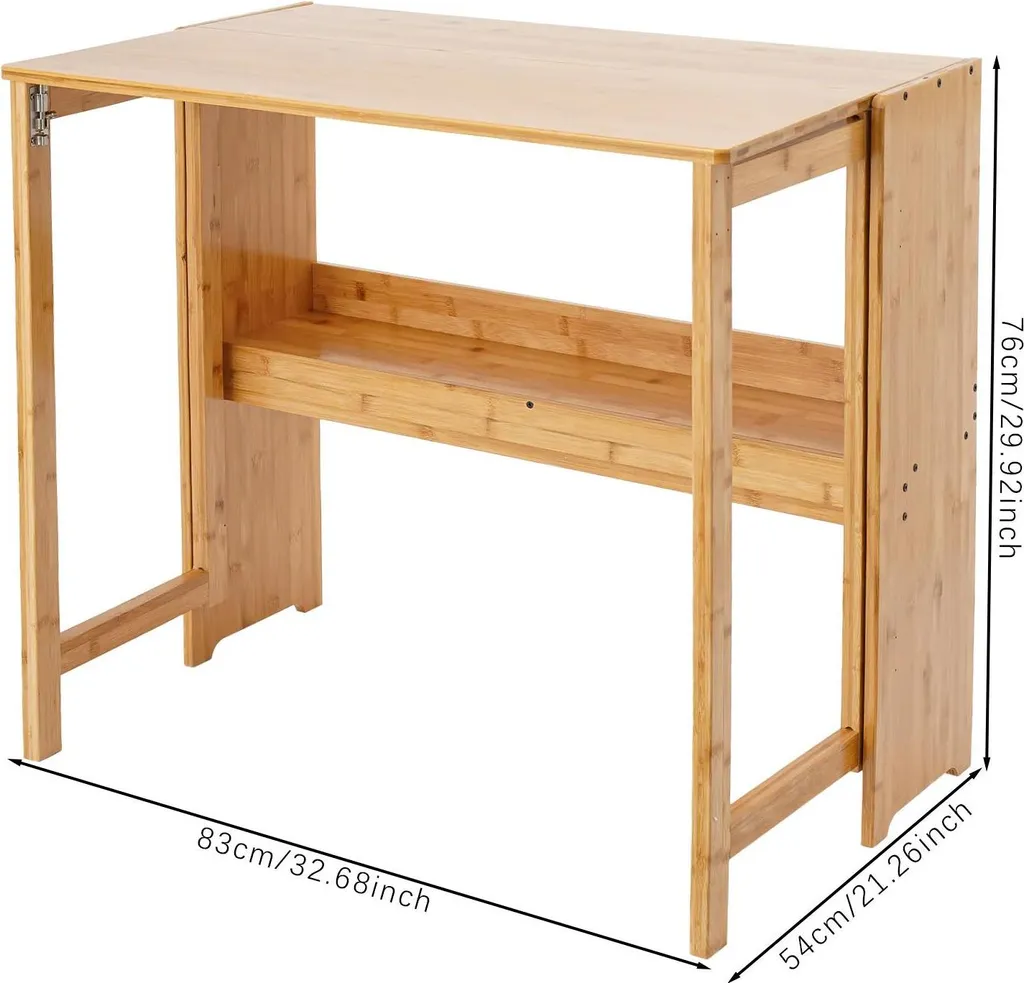 Bureau gain de place pliant en bambou avec support clavier ergonomique