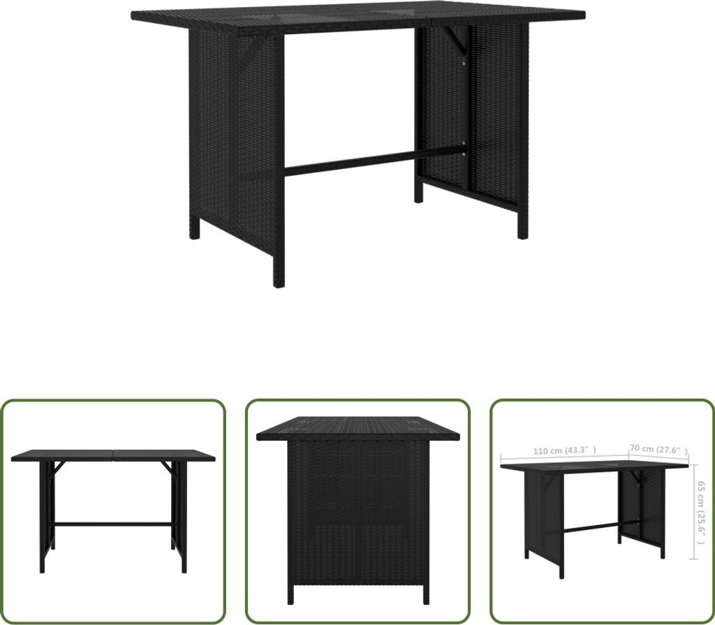 The Living Store Garten-Esstisch Schwarz 110x70x65 cm Poly Rattan