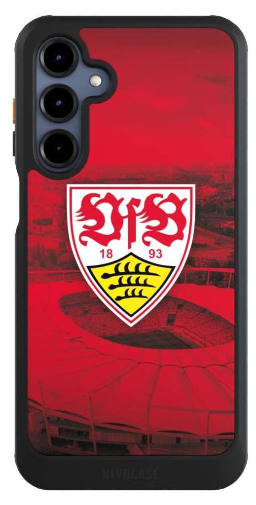 NIVOCASE Hülle für Samsung Galaxy A16 5G Handyhülle NIVOcore Case Schwarz Offizielles Lizenzprodukt Stadion VfB Stuttgart