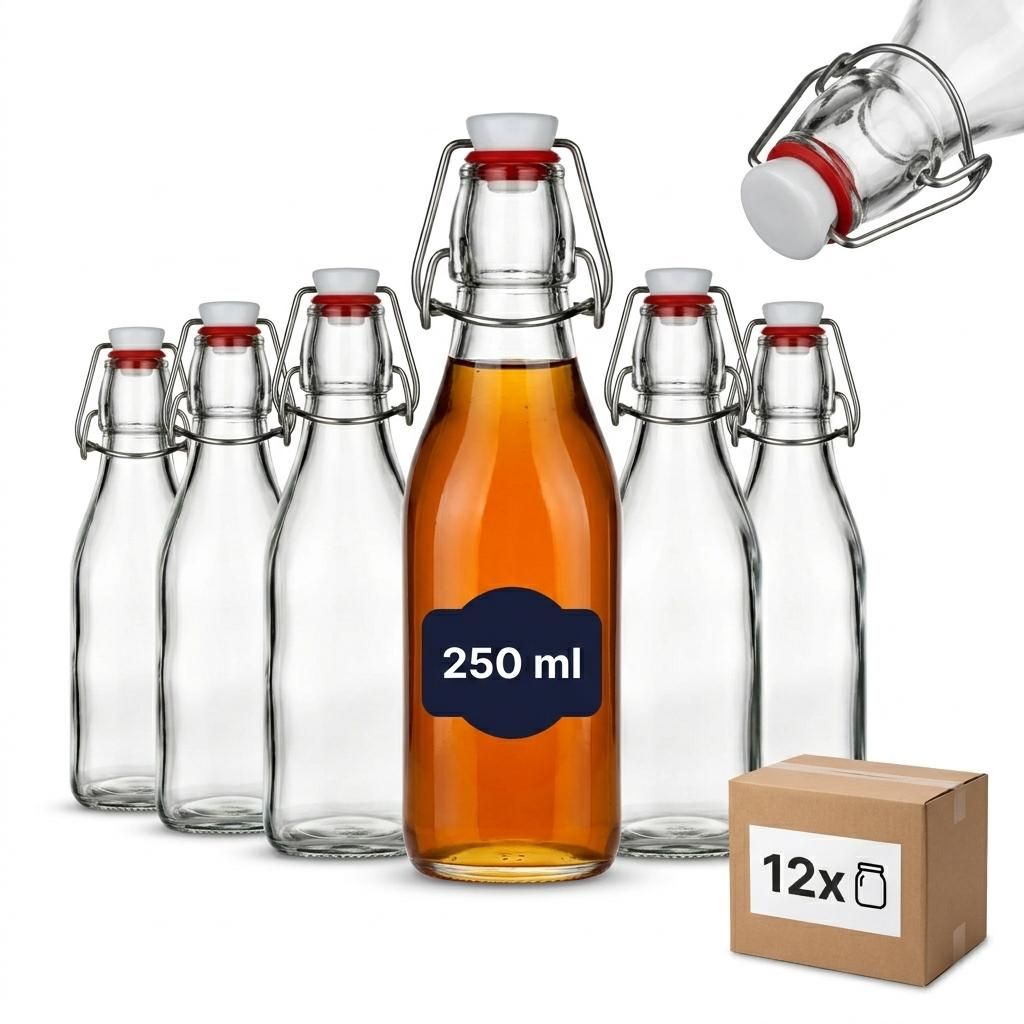 gouveo 12er Set Glasflasche 250 ml eckig mit Produktbild 