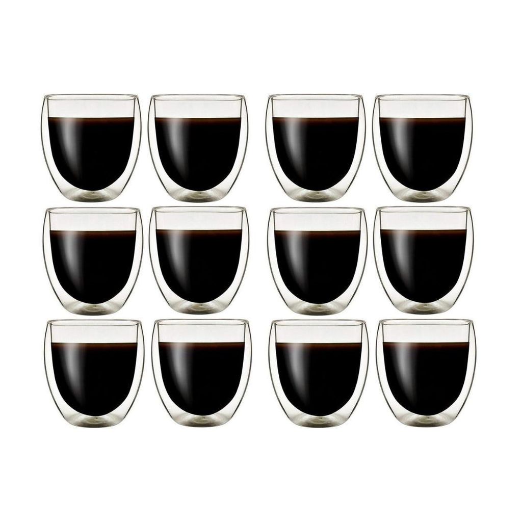 Klasique Doppelwandige Cappuccino Gläser Set 250ml, 12x Thermogläser Schwebeeffekt, doppelwandig, Borosilikatglas, spülmaschinengeeignet, Doppel...