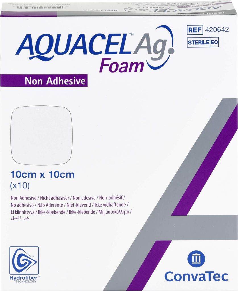 Aquacel Ag Foam nicht adhäsiv 10x10 cm Verband 10 St