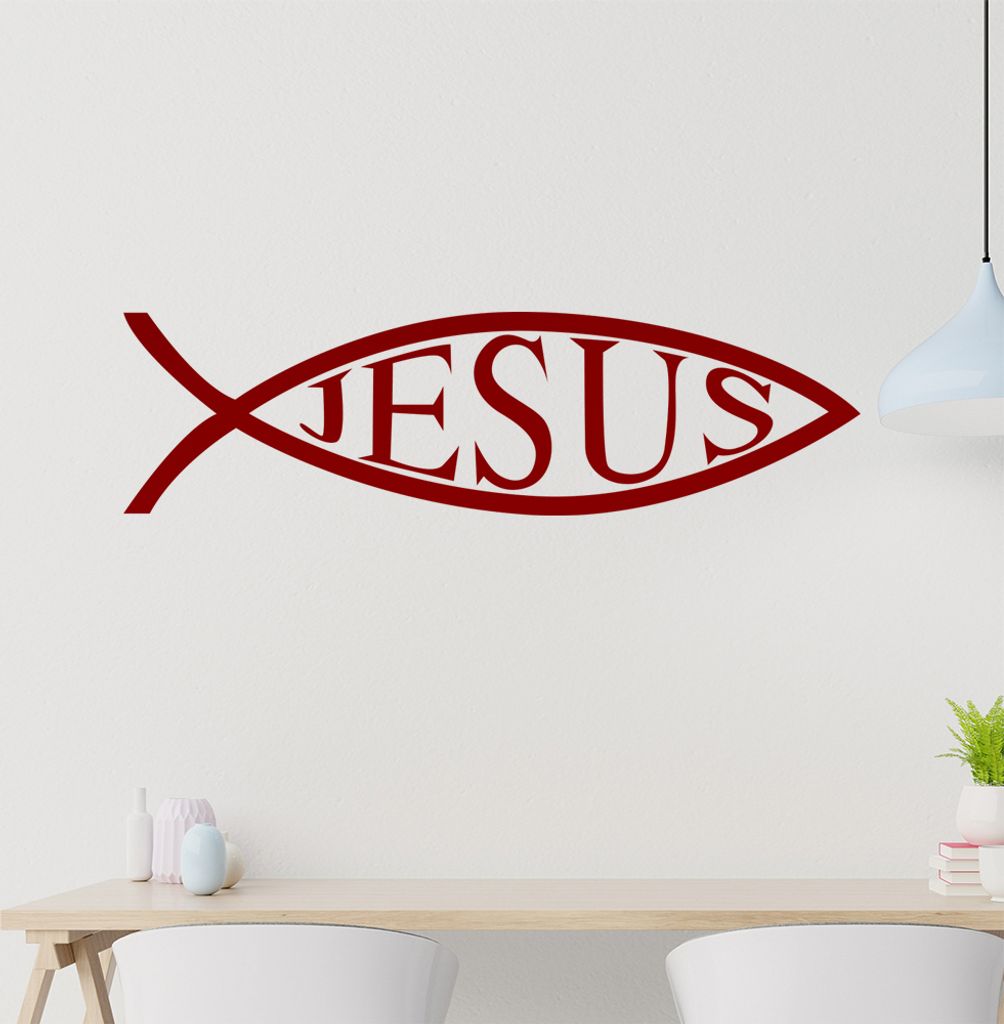 Jesus Fisch Fish Wandtattoo in 6 Größen - Wandaufkleber Wall Sticker - Dekoration, Küche, Wohnzimmer, Schlafzimmer, Badezimmer