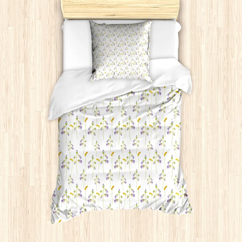 ABAKUHAUS Set copripiumino per letti singoli, semplici tonalità primaverili floreali, antiacaro, adatto a chi soffre di allergie, con federa, 135 cm x 200 cm - 80 x 80 cm, malva chiaro, terra, giallo
